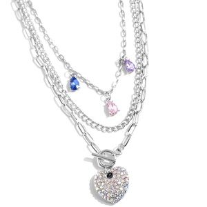 Silver Heart Pendant Layered Necklace